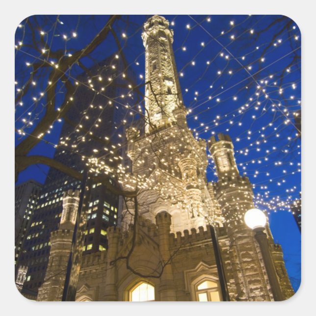 Pegatina Cuadrada Chicago en Navidad (Anverso)
