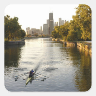 Pegatina Cuadrada Chicago, Illinois, Rowers, laguna Lincoln Park