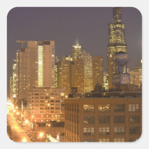 Pegatina Cuadrada Chicago, Illinois, Skyline desde West Loop en