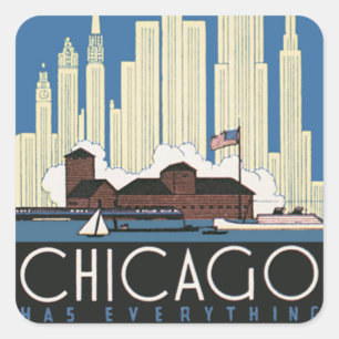 Pegatina Cuadrada Chicago Illinois Viajes Antiguos Rascacielos Horiz