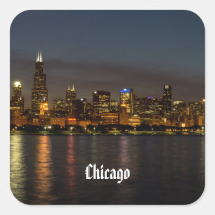 Pegatina Cuadrada Chicago Night Cityscape
