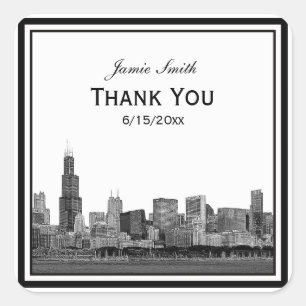 Pegatina Cuadrada Chicago Skyline Etched Framed Gracias