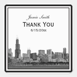 Pegatina Cuadrada Chicago Skyline Etched Framed Gracias