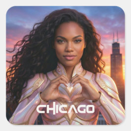PEGATINA CUADRADA CHICAGO - SUPERHÉROE