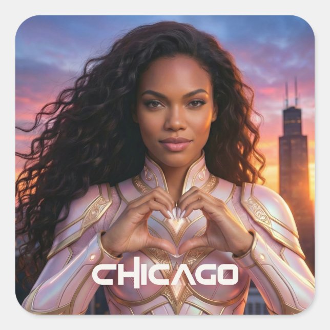 PEGATINA CUADRADA CHICAGO - SUPERHÉROE (Anverso)