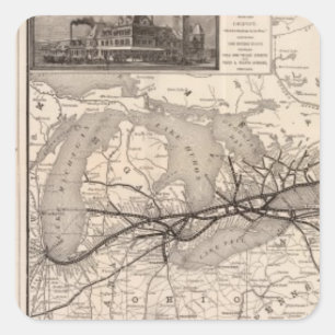 Pegatina Cuadrada Chicago y ferrocarril magnífico del tronco