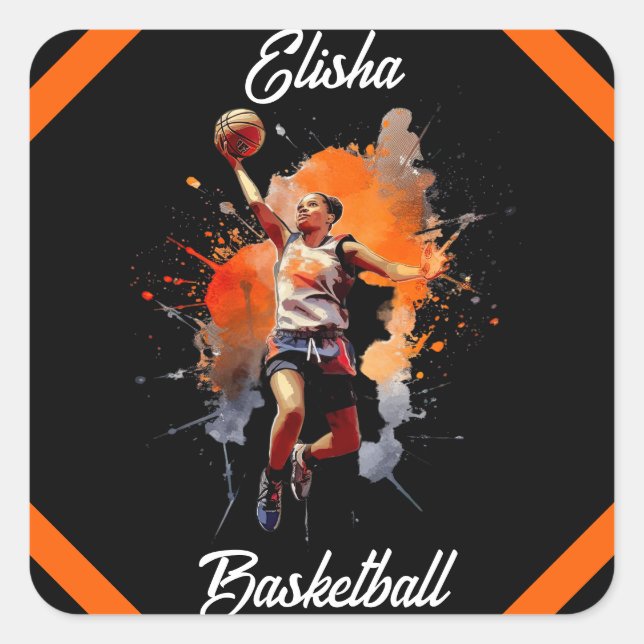 Pegatina Cuadrada Chicas Baloncesto acuarela personalizada (Anverso)
