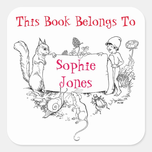 Pegatina Cuadrada Chicas Bookplate. Este Libro Pertenece A La Etique (Anverso)