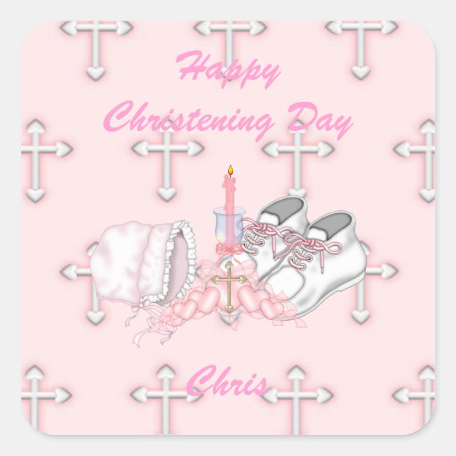 Pegatina Cuadrada Chicas Christening Wish (Anverso)