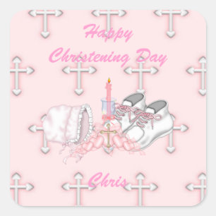 Pegatina Cuadrada Chicas Christening Wish