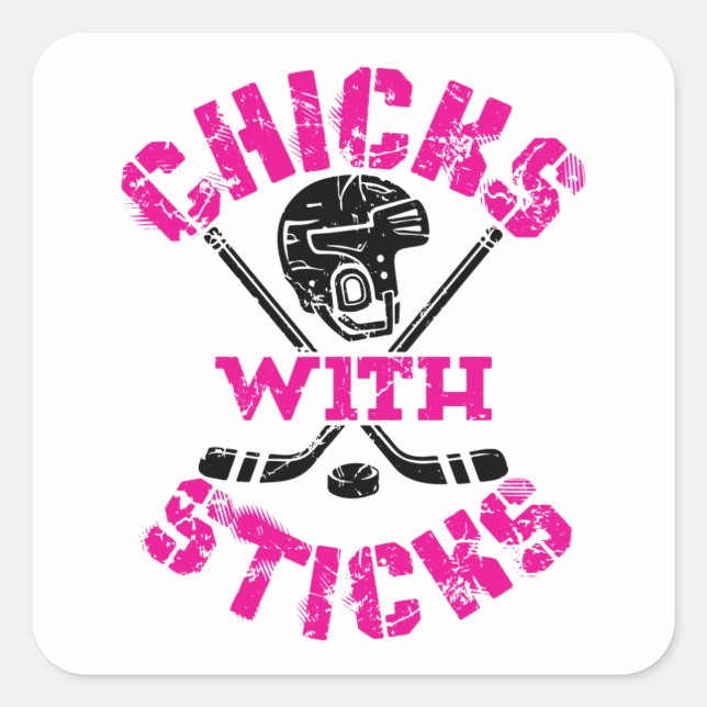 Pegatina Cuadrada Chicas con Chicas de hockey sobre patines (Anverso)