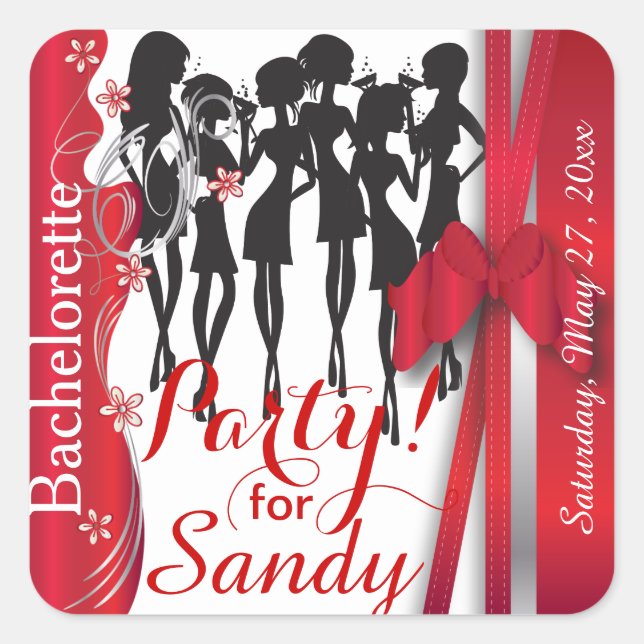 Pegatina Cuadrada Chicas de Bachelorette o Birthday Party Diva (Anverso)