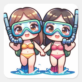 Pegatina Cuadrada Chicas de buceo