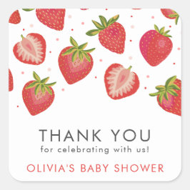 Pegatina Cuadrada Chicas de fresa Baby Shower Gracias
