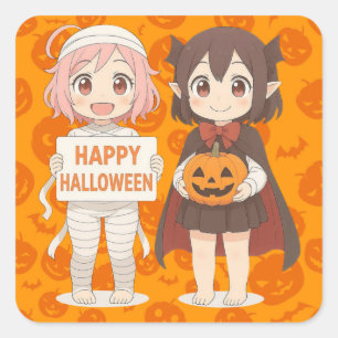 Pegatina Cuadrada Chicas de momia de anime y vampiros