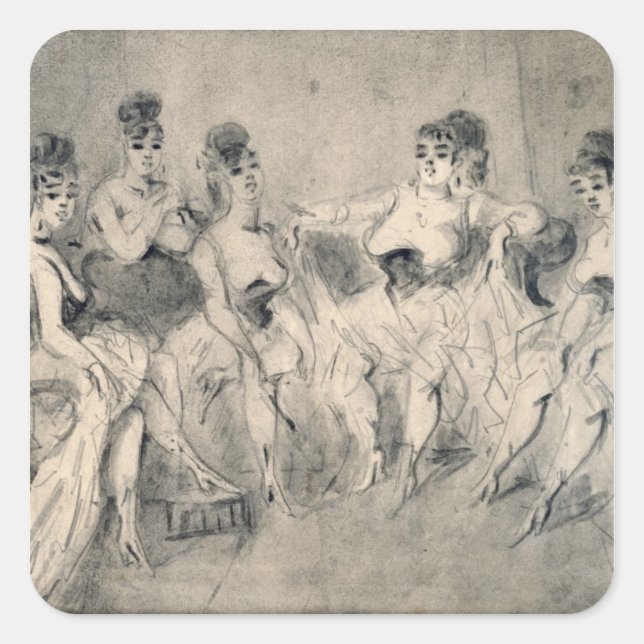 Pegatina Cuadrada Chicas de un burdel (Anverso)