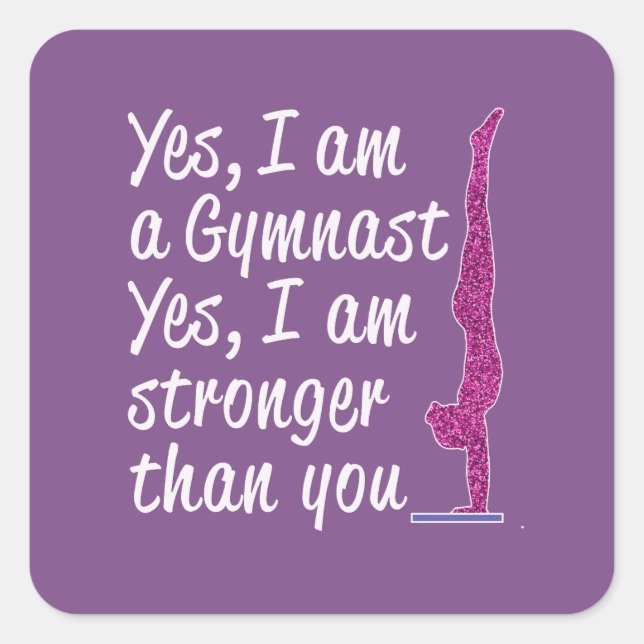 Pegatina Cuadrada Chicas divertidos regalos de gimnasia Sí soy gimna (Anverso)