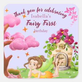 Pegatina Cuadrada Chicas Fairy First Fairytale Mushroom Butterfly