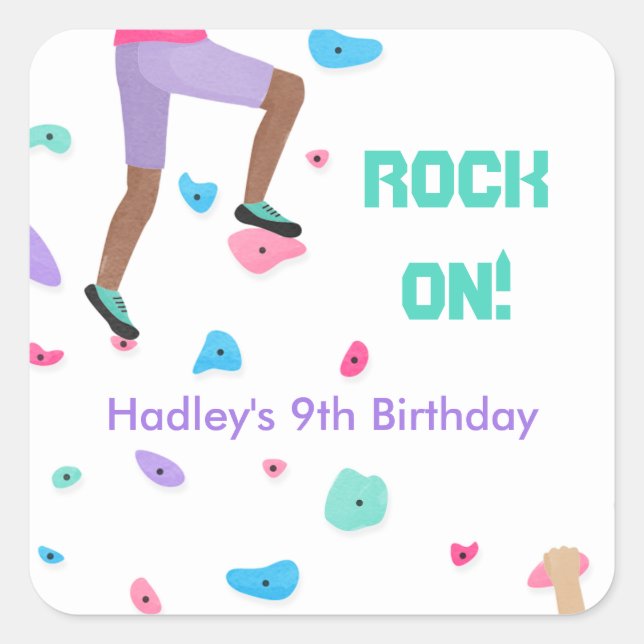 Pegatina Cuadrada Chicas Fiesta de escalada de rock colorido (Anverso)