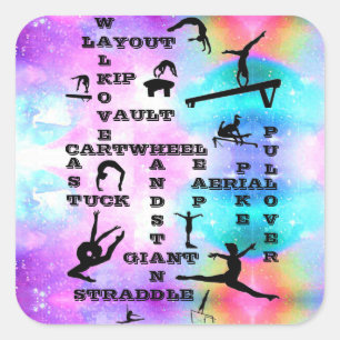 Pegatina Cuadrada Chicas Gimnasia Habilidades Pegatinas de Crossword