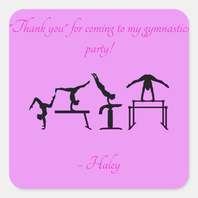 Pegatina Cuadrada Chicas "Gracias" Fiestas de gimnasia Pegatinas (Anverso)