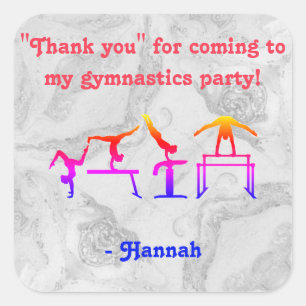 Pegatina Cuadrada Chicas "Gracias" Fiestas de gimnasia Pegatinas