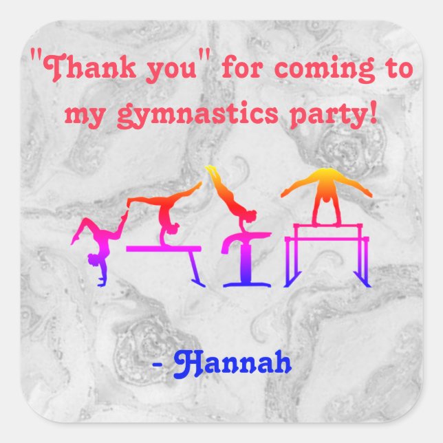 Pegatina Cuadrada Chicas "Gracias" Fiestas de gimnasia Pegatinas (Anverso)