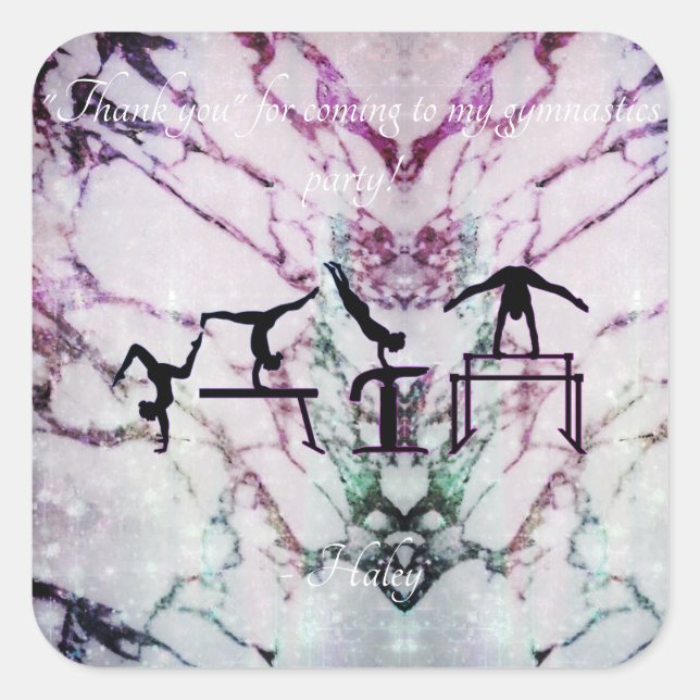 Pegatina Cuadrada Chicas "Gracias" Fiestas de gimnasia Pegatinas (Anverso)