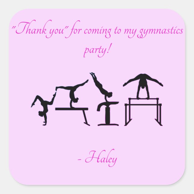 Pegatina Cuadrada Chicas "Gracias" Fiestas de gimnasia Pegatinas (Anverso)