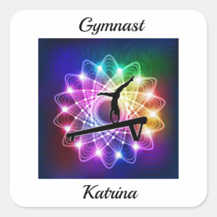 Pegatina Cuadrada Chicas Gymnast Balance Beam Personalizado