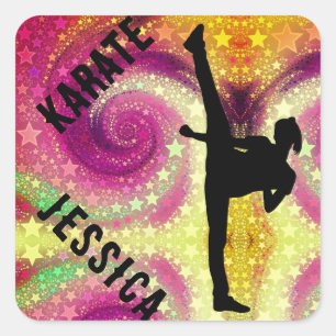 Pegatina Cuadrada Chicas Karate Tropical Swirl High Kick