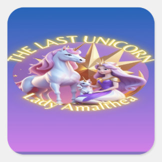 Pegatina Cuadrada chicas lindo morado mágico unicornio camiseta