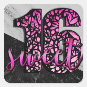 Pegatina Cuadrada Chicas Mármol Rosa Negro Dulces 16 Cumpleaños Fies