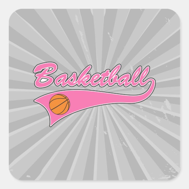 Pegatina Cuadrada chicas mujeres rosadas con logo de baloncesto (Anverso)