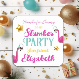 Pegatina Cuadrada Chicas SLEEPOVER Fiesta de cumpleaños de la madrug