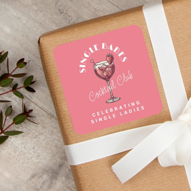 Pegatina Cuadrada Chicas Solteras Cóctel Rosa Noche de Chicas (Subido por el creador)