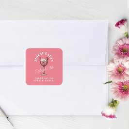 Pegatina Cuadrada Chicas solteras noche de chicas cóctel rosa