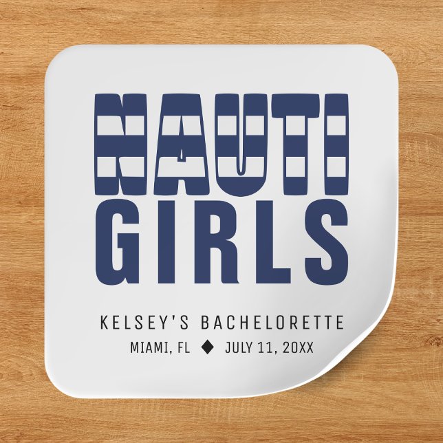 Pegatina Cuadrada Chicas Traviesas Fiesta de Despedida de Soltera Di (Nauti Girls Funny Bachelorette Party Square Sticker
)