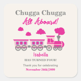 Pegatina Cuadrada Chicas Tren Rosa Cualquier Fiesta de Cumpleaños de