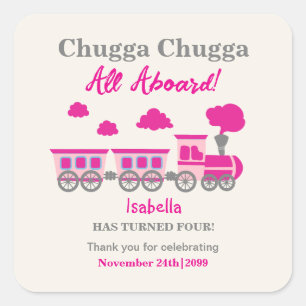 Pegatina Cuadrada Chicas Tren Rosa Cualquier Fiesta de Cumpleaños de