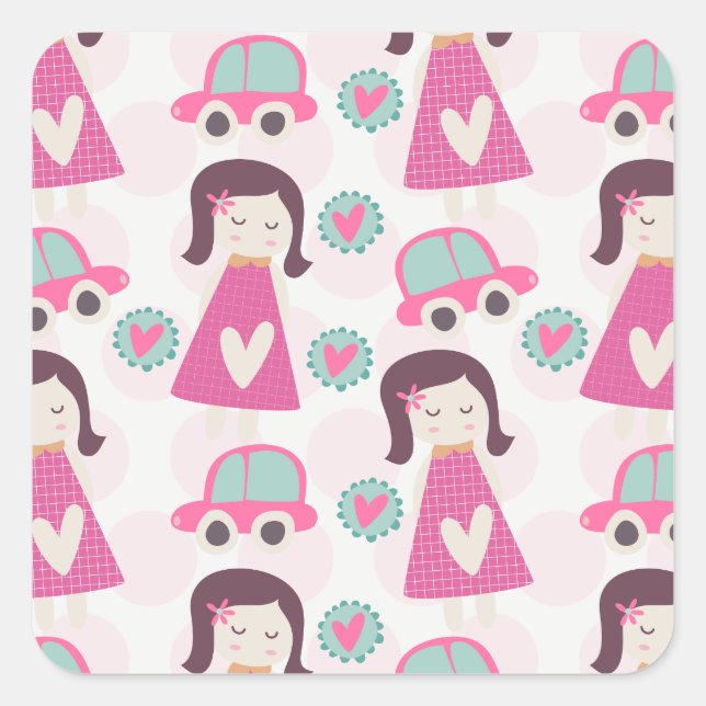 Pegatina Cuadrada Chicas yendo a lugares (Anverso)