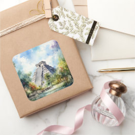 Pegatina Cuadrada Chichen Itza