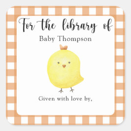 Pegatina Cuadrada chick Baby Shower bookplate - para la biblioteca d