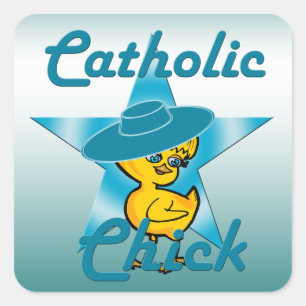 Pegatina Cuadrada Chick católico n° 7