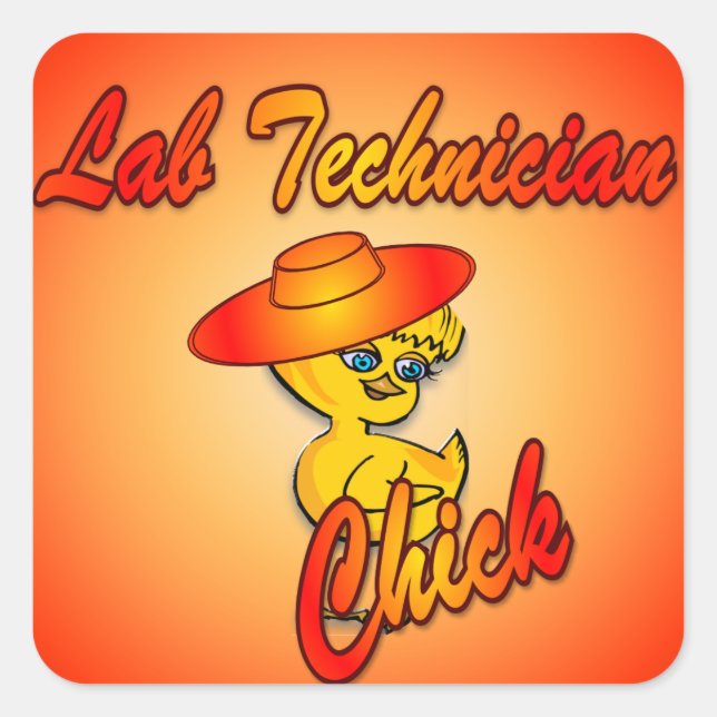 Pegatina Cuadrada Chick técnico de laboratorio #4 (Anverso)