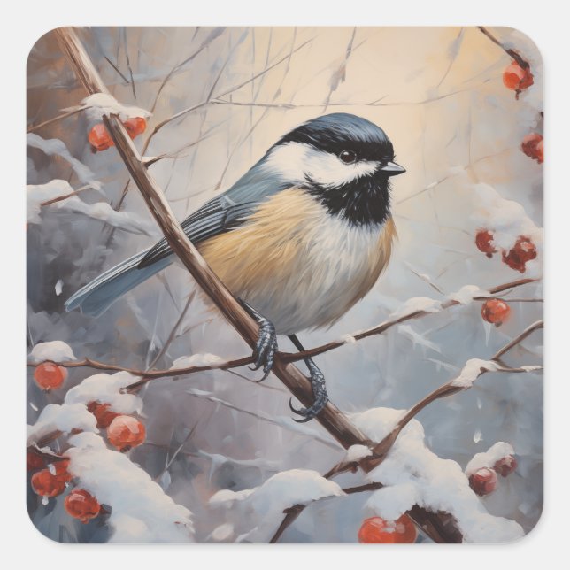 Pegatina Cuadrada Chickadee (Anverso)