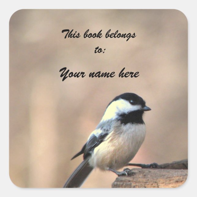 Pegatina Cuadrada Chickadee Bookplate (Anverso)