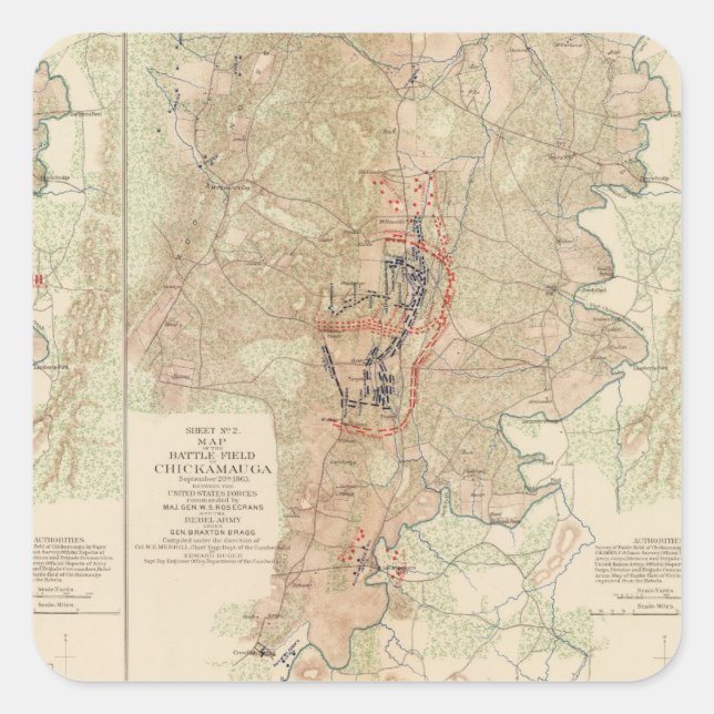 Pegatina Cuadrada Chickamauga, Valle de Turkeytown (Anverso)