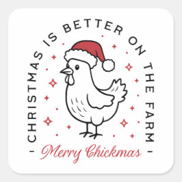 Pegatina Cuadrada Chicken Merry Christmas farm country funny quotes