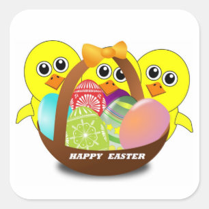 PEGATINA CUADRADA CHICKS "HAPPY EASTER"
